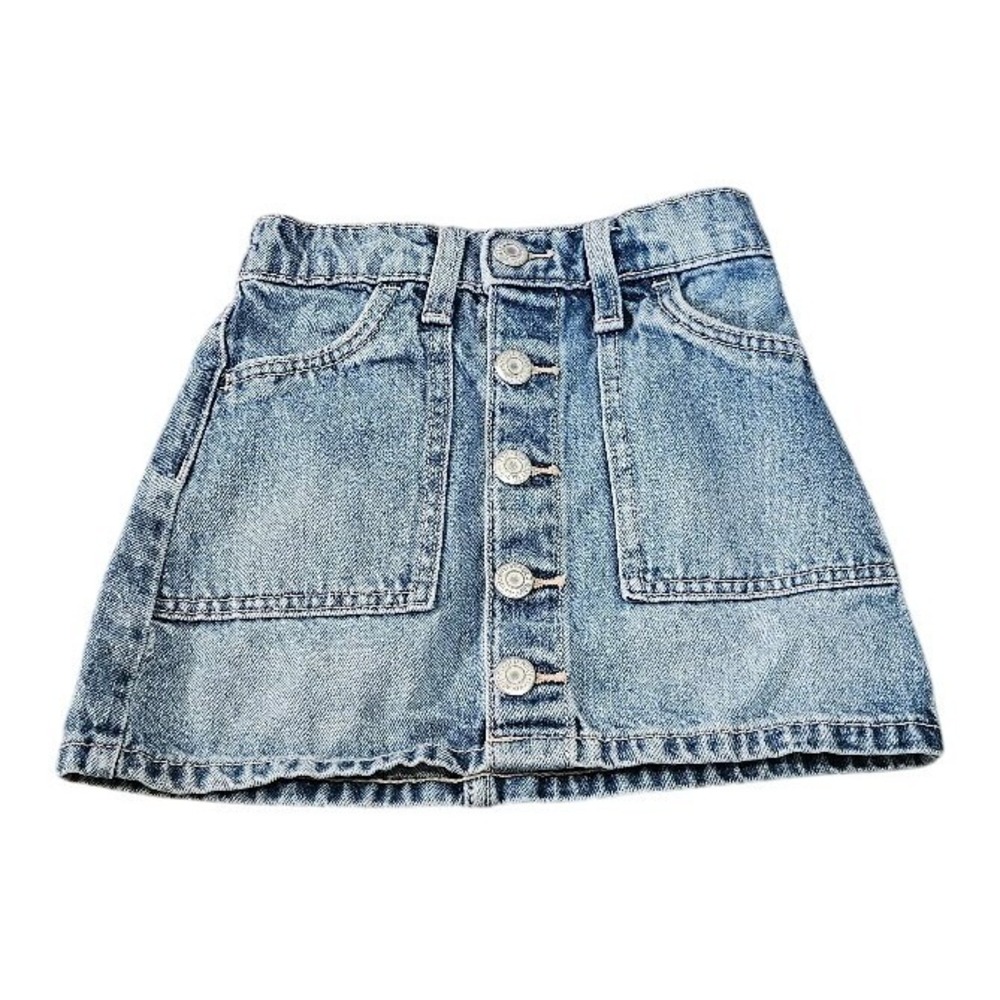 Old Navy Girls Blue Denim Mini Skirt Button Front Light Wash Cotton Size XS 5